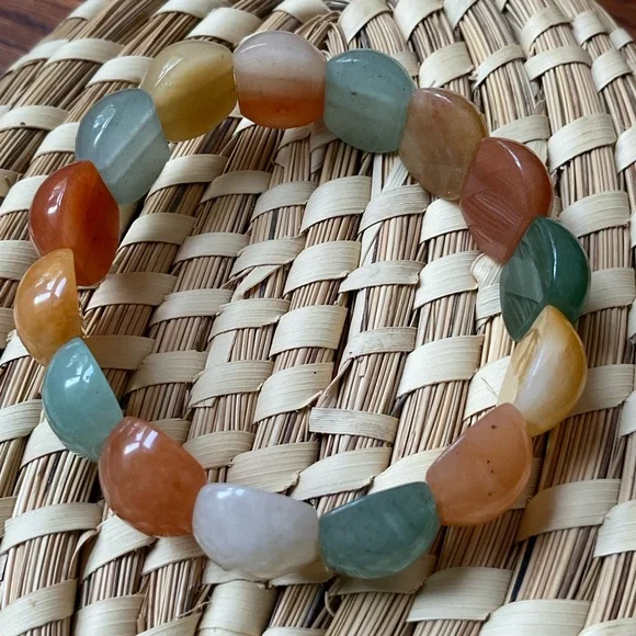 Gorgeous JADE and CITRINE Gemstone Stretch Bangle BRACELET Rare A+ Vintage MCM - Picture 3 of 4